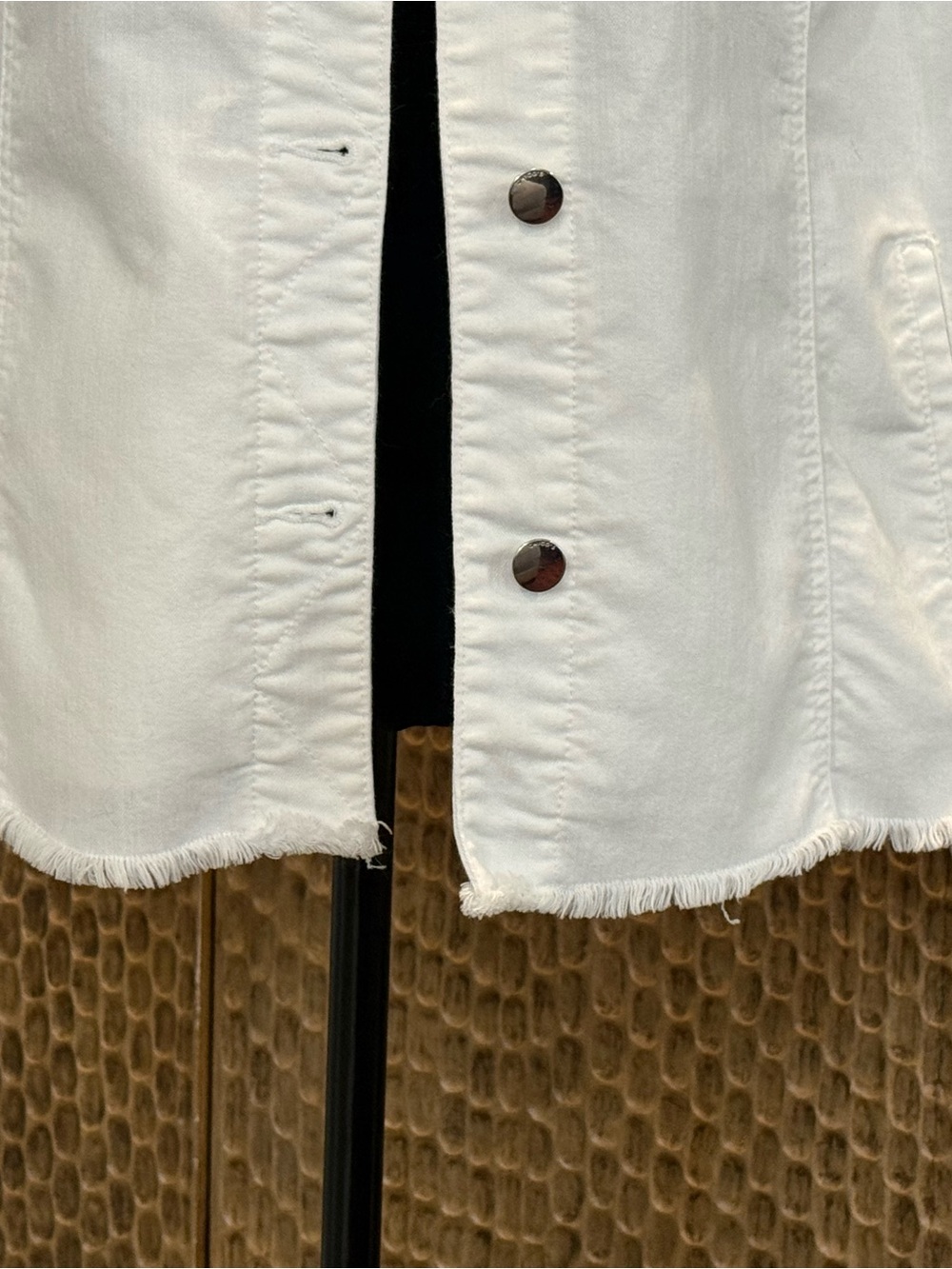 Chico's White Denim Jean Jacket with Frayed Hem Chico Size 4 - Picture 7 of 11